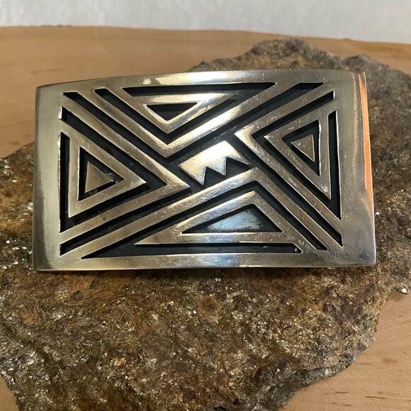 Vintage Antonio Pineda Crown‎ 970 cast Silver Belt Buckle 1950s Geometric - Picture 1 of 6
